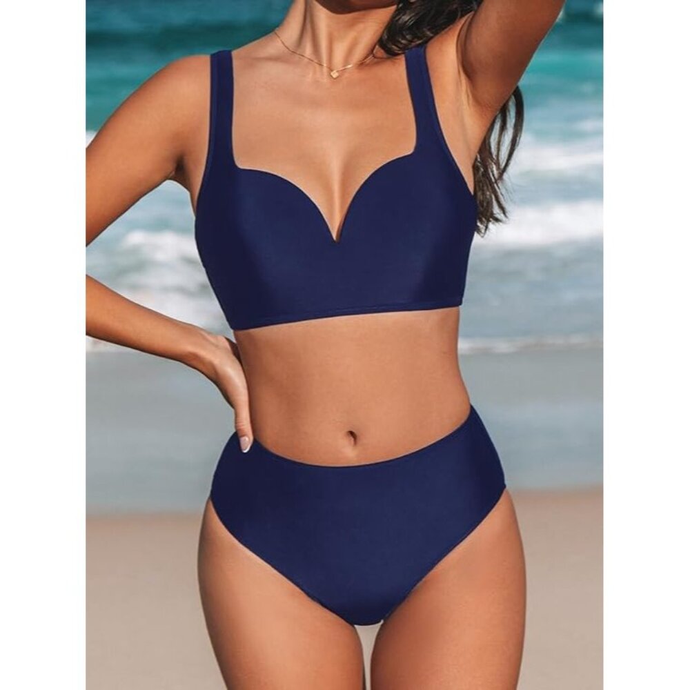 Cupshe Women's 2-piece Bikini Sweetheart V Wire front w/ Crisscross Back Large